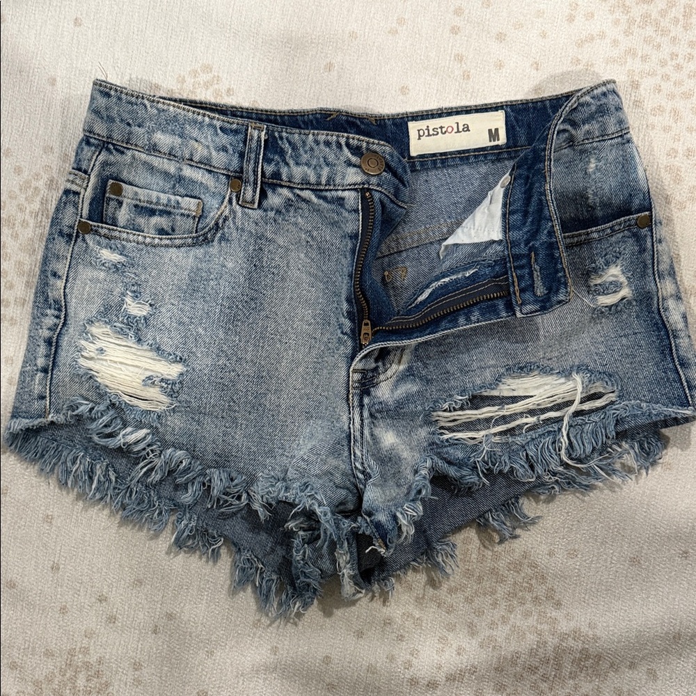 Pistola Frayed Hem Jean Shorts - Blue